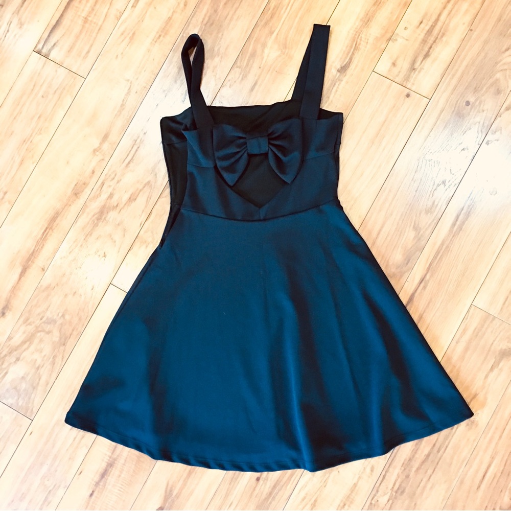 Black bow sleeveless spaghetti strap cocktail prom dress summer date nig…